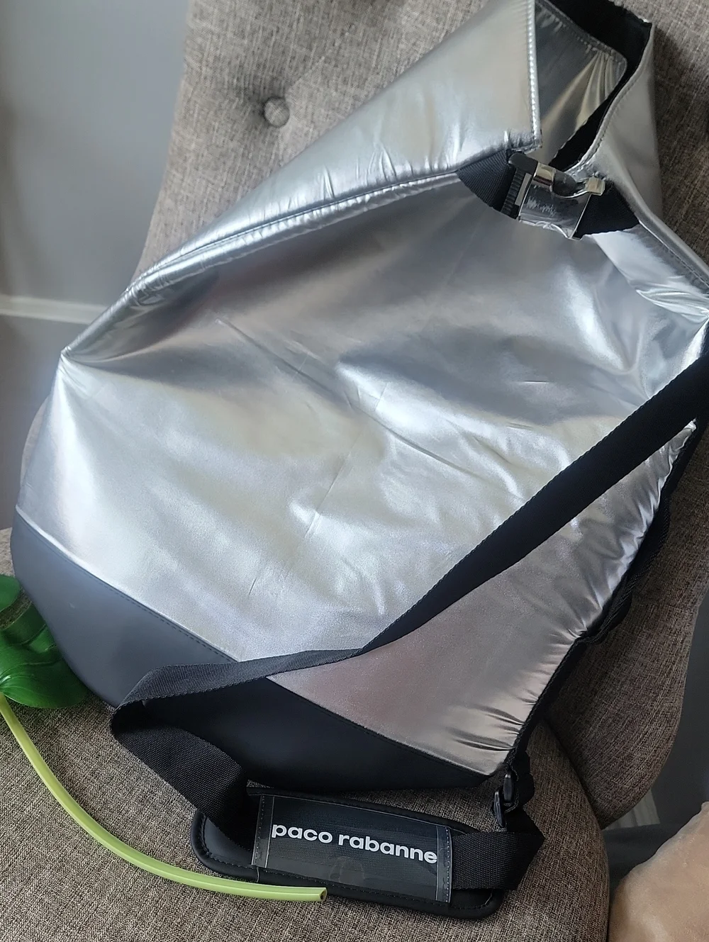 Paco Rabanne Silver and Black Messenger Sling Bag